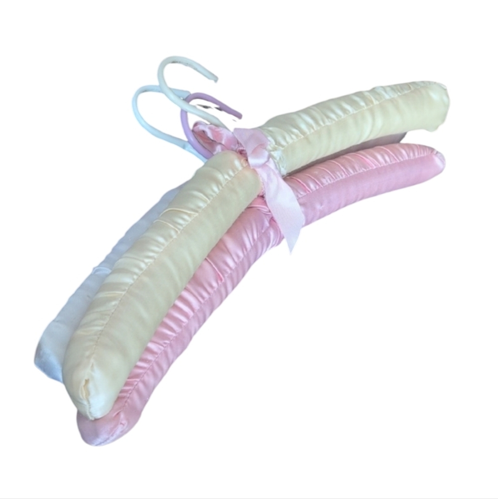 Vintage Satin Padded Pastel Hangers — Set of 3